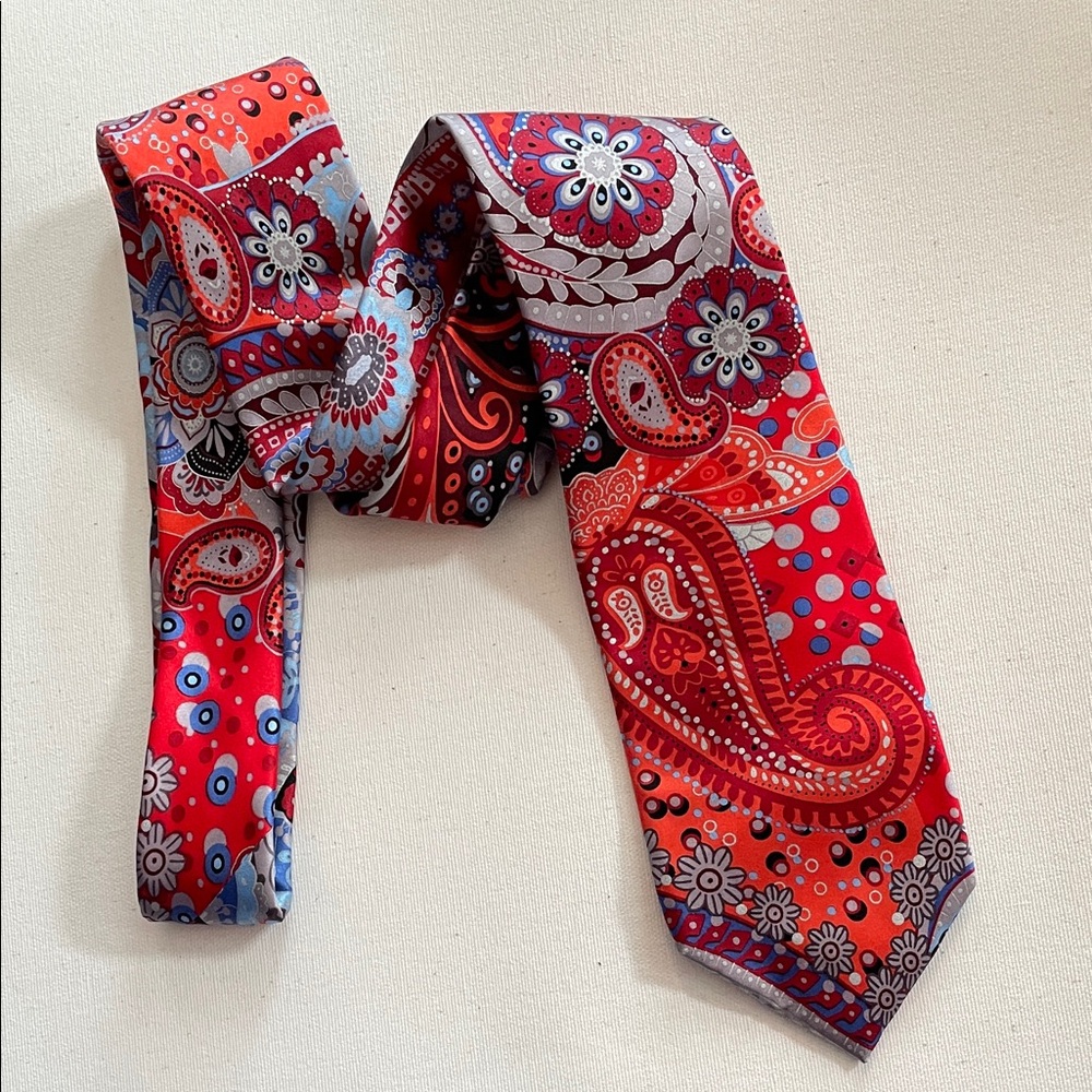 ZANETTI Silk Italian Multicolor Paisley Flower Patterned Tie Preppy Office